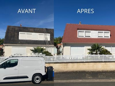 Démoussage et nettoyage toiture avant après
